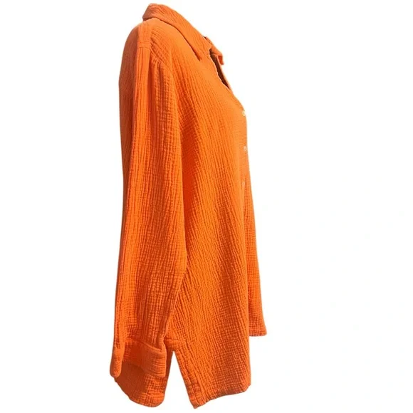 Soft Surroundings Vibrant Orange Button-Down Shirt L - Picture 2 of 6